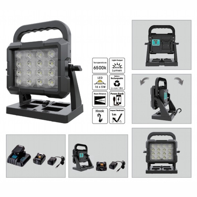 Tripod dipasang 80W isi ulang High Lumen LED Lampu Kerja Dengan Baterai 18V Power Tool